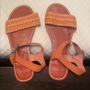 Orange Faux Leather Sandals with Braided Strap